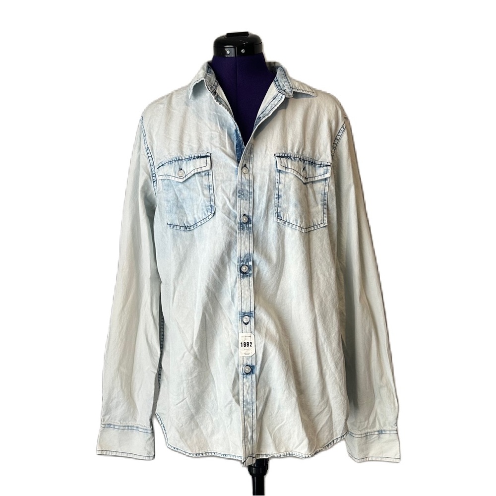 1992 Light Wash White Blue Chambray Long Sleeve Top